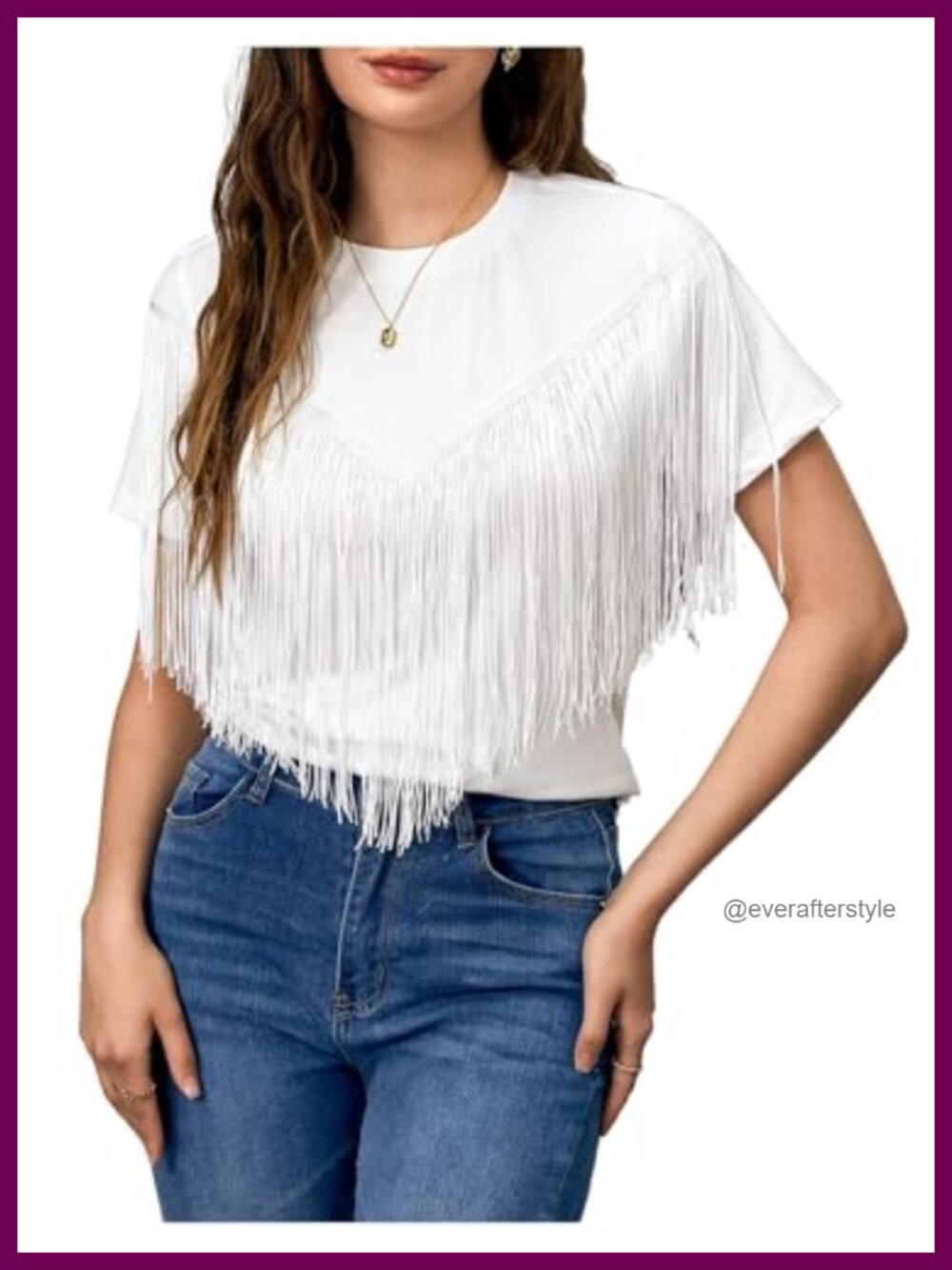 Fringe Tassel Trim Short Sleeve Top Western Cowgirl Shirt